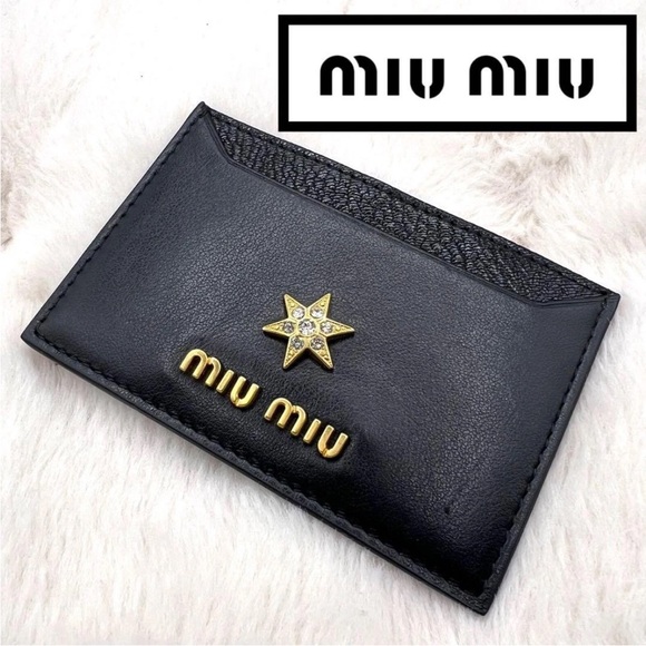 Miu Miu Black Card Holder with Gold Star Detail